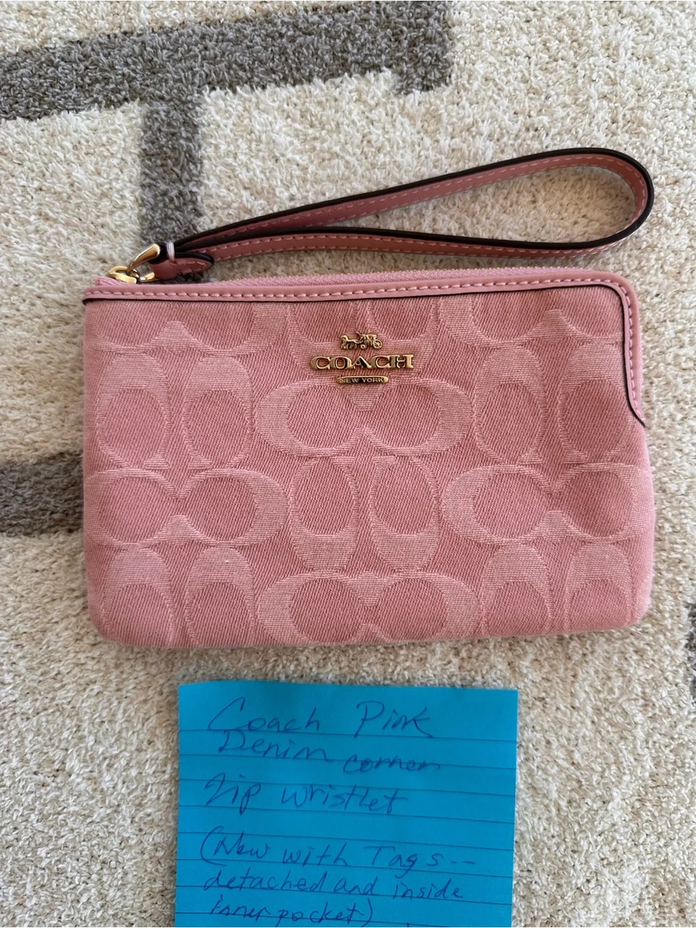 Coach Pink Signature Wristlet pink denim